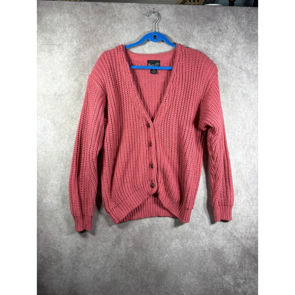 Vintage Bonnie Evans Cardigan Sweater Women Medium Pink Chunky Knit Button Front